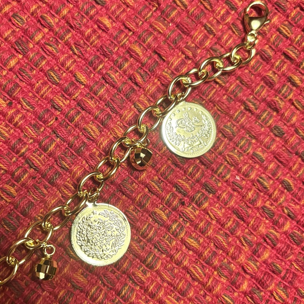 Coin Charm Bracelet with Beads - 18k Gold Plated - Picture 4 of 7